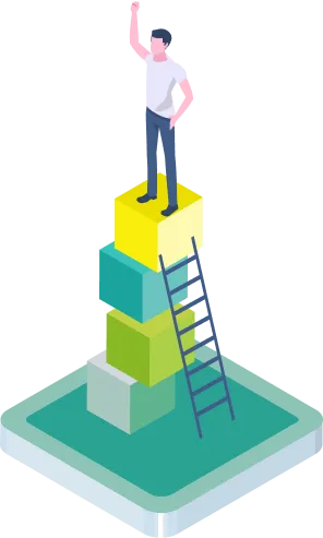 積み木に上る人の画像